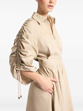 Elie Saab zip-front gathered-sleeve maxi dress - women - Organic Cotton - 36 - Neutrals
