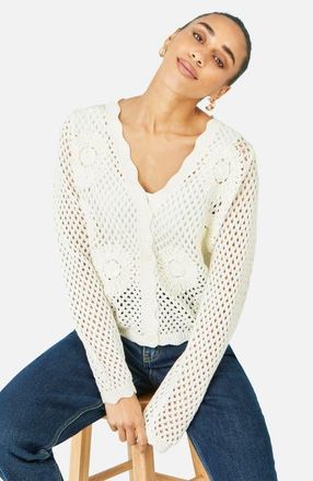 Yumi Flower Crochet Cardigan in White at Nordstrom, Size Medium