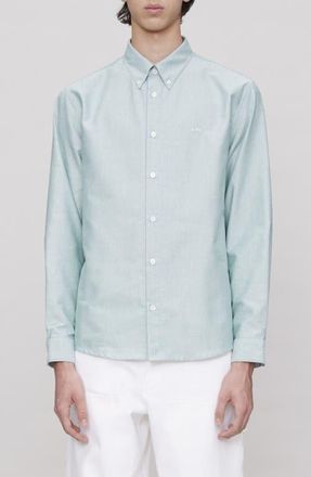 A.P.C. Chemise Greg Stripe Organic Cotton Button-Down Shirt in Kac Almond Green at Nordstrom, Size Xx-Large