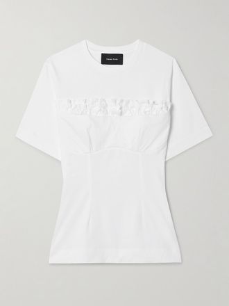 Simone Rocha T-shirt In Jersey Di Cotone Con Ruches - Bianco