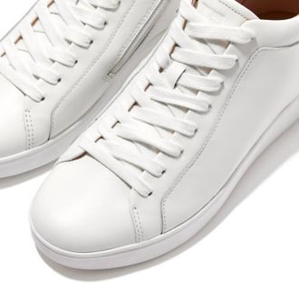 FitFlop Womens Rally High Top Lace-Up Leather Sneaker With Zipper In White