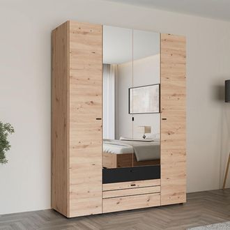 Dmora Guardarropa Grande Watamu, Armario Dormitorio 7 Estantes, 2 Cajones, Perchero, 155x208h Cm Roble Marr&oacute;n Con Nudos