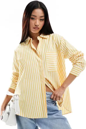 French Connection striped oversized poplin shirt in yellow