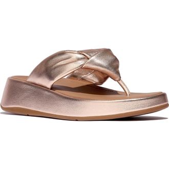 FitFlop F-Mode Knot Platform Wedge Flip Flop in Metallic Classic Beige at Nordstrom Rack, Size 10