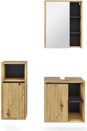 Vicco Conjunto De Mueble De Ba&ntilde;o Viola, Artesano/gris, 3 Partes, Vicco