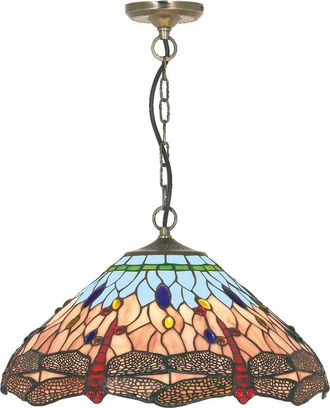 Searchlight Sospensione Tiffany Libellula Metallo Ottone Vetro 1 Luce E27