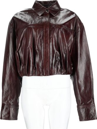 Sportmax Purple Glossy Fitted Cropped Lambskin Leather Jacket