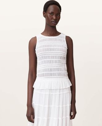 AllSaints Polyester Marion Shirred Sleeveless Top, Size: UK 14/US 10