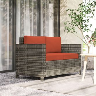 OUTSUNNY Rattan Wicker 2-seat Sofa Loveseat Padded Garden Furniture in Grey