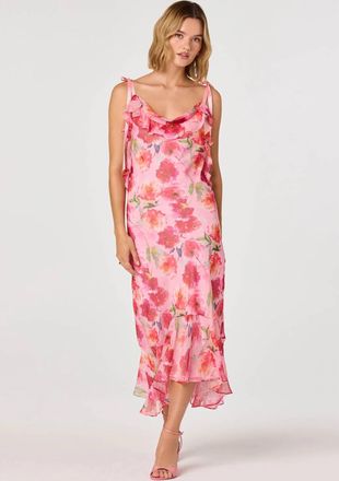 Astr Nissa Flowy Midi Dress In Pink Floral