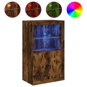 Berkfield Home Side Cabinet with LED Lights Smoked Oak Engineered Wood in Brown