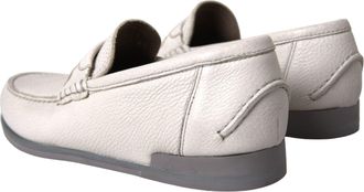 Dolce & Gabbana Mens White Gray Leather Slip Mocassin Shoes Loafer