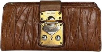 Miu Miu Pre-owned Wallets, female, Brown, Size: ONE SIZE Pre-owned Matelass&eacute; Leather Long Wallet