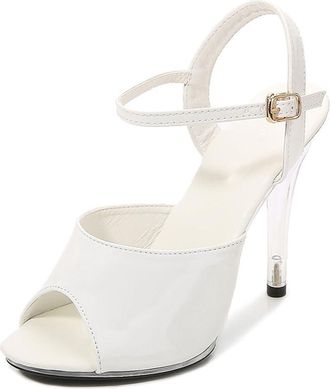 Generic White,3.5 UK,Womens Crystal Heels Sandals Open Toe Ankle Strap Stiletto high Heel Pumps Dress Shoes for Prom Party Daily Wear
