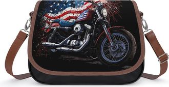Generic Motorcycle 4th of July U.S. Flag Womens Crossbody Bag Fashion Shoulder Handbags Message Tote Bag with Adjustable Strap