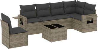 vidaXL Vidaxl - Set De Sof&aacute;s De Jard&iacute;n 7 Piezas Con Cojines Rat&aacute;n Pe Gris