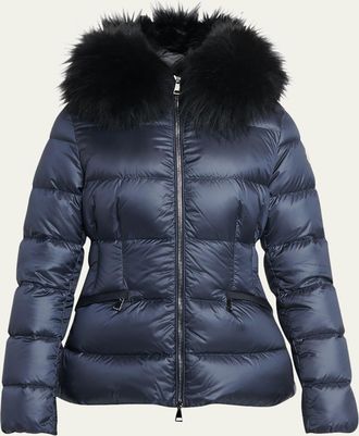 Moncler Boed Hooded Shearling-Trimmed Short Down Jacket