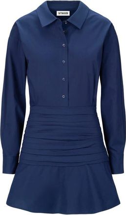 Staud Indya Long Sleeve Stretch Cotton Mini Shirtdress in Navy at Nordstrom, Size 00