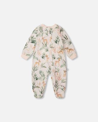 Deux par Deux Organic Cotton Jersey Animal One-Piece Pyjama in Peach Deer Print at Nordstrom, Size 24M