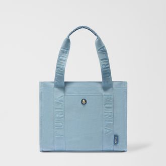 Furla Duna Borsa Shopping M Carta Da Zucchero Blu Tessuto Canvas Donna