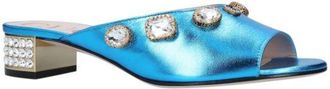 Gucci Metallic Turquoise Leather Lyric Mules Size 40