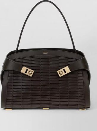 Ferragamo leather hug tote bag metal hardware top handle