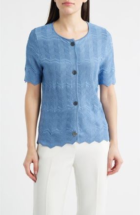 Anne Klein Zigzag Pointelle Cardigan in Lagoon at Nordstrom, Size X-Large