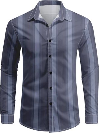 AlltheMen Mens Casual Checked Shirts Long Sleeve Button Down Classic Stylish Shirt Wedding Party Dark Blue XXL