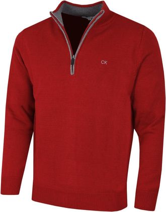 Calvin Klein Mens Chunky Cotton 1/2 Zip Sweater - Burgundy - XXXXL