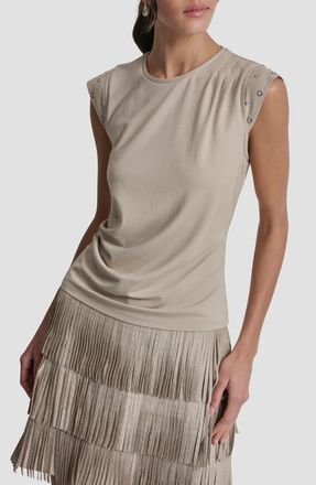 DKNY Grommet Trim Ponte Knit Top in Pebble at Nordstrom, Size X-Large