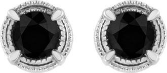 House of Brilliance 925 Sterling Silver Treated Colored Diamond Modern 4-Prong Solitaire Milgrain Stud Earrings