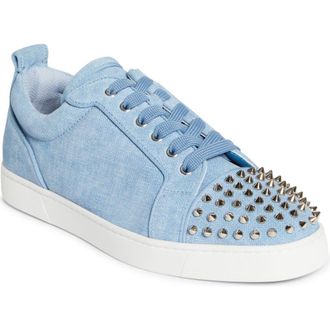 Christian Louboutin Louis Junior Spikes Orlato Sneaker in Ceruleo/Silver at Nordstrom, Size 11.5Us