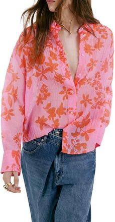 Mango Relaxed Fit Crinkle Button-Up Shirt in Pink at Nordstrom, Size 6
