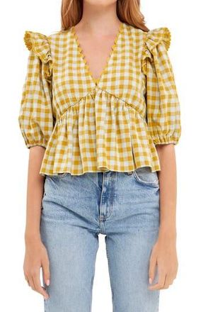 English Factory Rickrack Trim Check Top in Mustard at Nordstrom Rack, Size X-Small