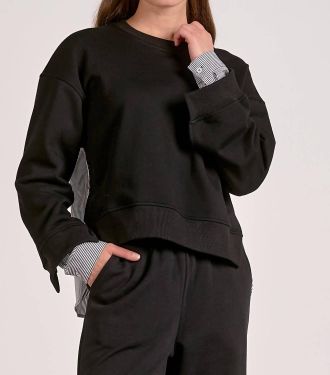 Elan Layered Illusion Mixed Media Top In Black