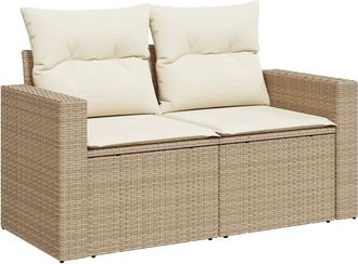 vidaXL Vidaxl - Sof&aacute; De Jard&iacute;n Con Cojines De 2 Plazas Rat&aacute;n Sint&eacute;tico Beige