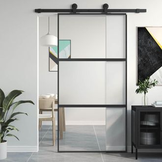 vidaXL Puerta Corredera Vidrio Templado Y Aluminio Negra 102,5x205 Cm Vidaxl