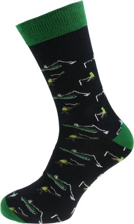 Generic Novelty Fishing Design Cotton Rich Woven Socks, Dark Navy with Green Trim, UK Size 5-12, Unisex Adult