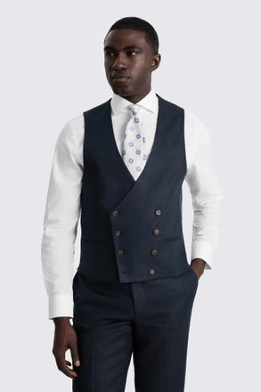 Moss Slim Fit Navy Twill Linen Waistcoat