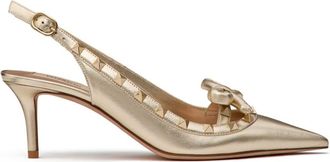 Valentino Garavani 60mm Rockstud Bow slingback pumps - women - Calf Leather/Metal/Lambskin/Sheepskin - 36.5 - Gold