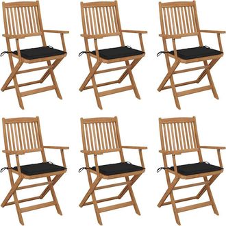 vidaXL Vidaxl - Sillas De Jard&iacute;n Plegables 6 Uds Y Cojines Madera Maciza Acacia