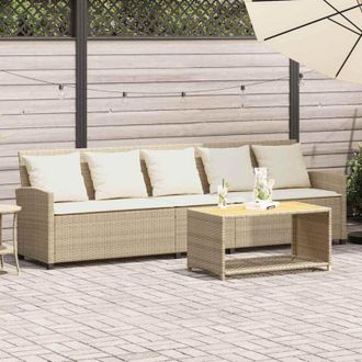 vidaXL Vidaxl - Sof&aacute; De Jard&iacute;n De 5 Plazas Con Cojines Rat&aacute;n Sint&eacute;tico Beige