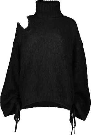 ADĀMO Andrea Adamo Strik Detail Coltrui - Dames - Coltruien - Zwart - L/Xl - Wol - Truien & Vesten