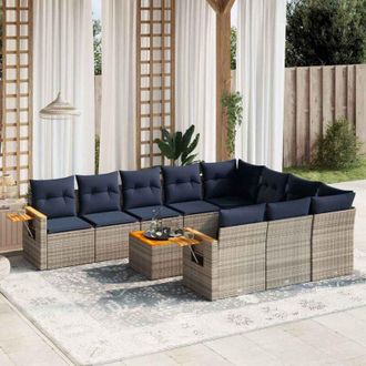 vidaXL Set De Sof&aacute;s De Jard&iacute;n 11 Pzas Y Cojines Rat&aacute;n Sint&eacute;tico Gris Vidaxl