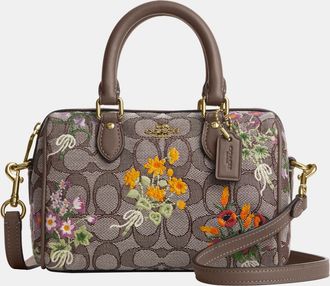 Coach Womens Mini Rowan Crossbody Bag In Signature Jacquard With Floral Embroidery - Brown - One Size
