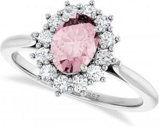 Allurez Oval Pink Morganite & Diamond Halo Ring 14K White Gold (1.08ct)