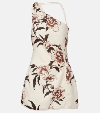 Sir. Floral one-shoulder linen minidress