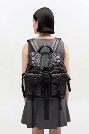 Ganni Black Quilted Re-Tech Backpack