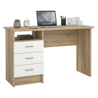 Dmora Bureau Lin&eacute;aire &Agrave; Trois Tiroirs, Couleur Ch&ecirc;ne Blanc, Dimensions 120 X 72 X 48 Cm - Dmora
