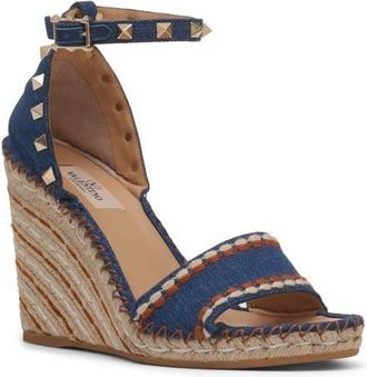 Valentino Garavani Rockstud Espadrille Wedge Sandal in Bright Blue at Nordstrom, Size 10Us